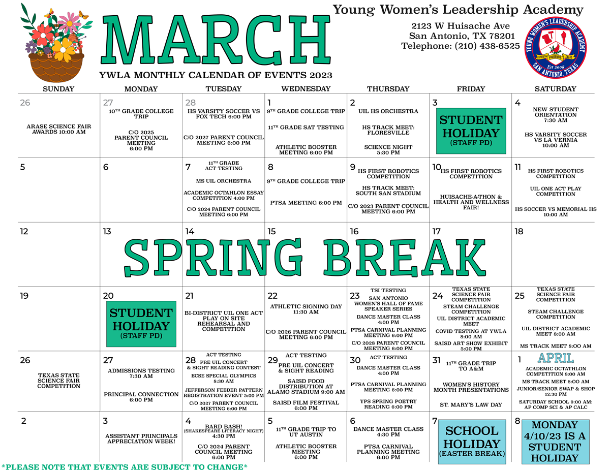 Young Women's Leadership Academy - Calendar